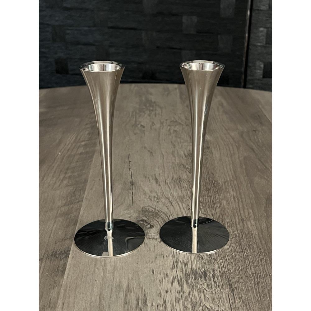 The Silhouettes Vtg German Nickel-plated Candle Holders 6" w/ Box Very Good Cond